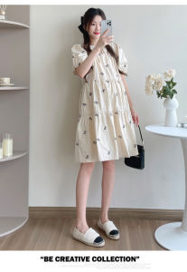 ชุดเดรสคุณแม่เดรสแฟชั่นปักสำหรับคุณแม่แบบแฟชั่นกระโปรงทรงเอทรงหลวมสำหรับผู้หญิงตั้งครรภ์