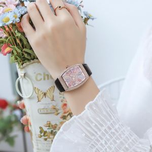 แฟชั่นผู้หญิงนาฬิกา ใหม่ถังรูปเพชรประดับนาฬิกาแฟชั่นหรูหรายิปโซสีกุหลาบทองเปลือกควอตซ์นาฬิกา