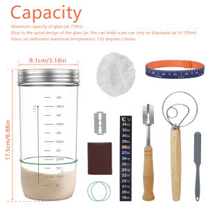 Reusable Sourdough Starter Container 9Pcs Sourdough Starter Jar Kit with Scale 730ml Heat Resistant Sourdough Starter Container with Lid Reusable for Baking