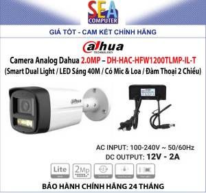 Camera Analog Dahua 2.0MP – DH-HAC-HFW1200TLMP-IL-T (Smart Dual Light / LED Sáng 40M / Có Mic & Loa / Đàm Thoại 2 Chiều)