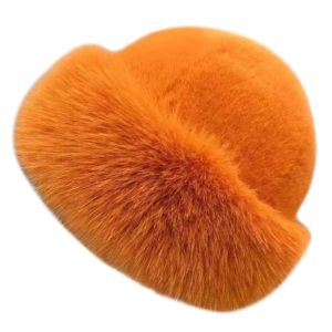 LUXELU Fluffy Fur Winter Hat Plush Solid Color Fisherman Hat Thicken Panama Cap for Women Girls