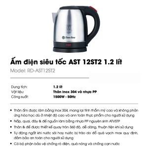 (Rạng Đông) Ấm điện đun siêu tốc 1.2L 1.8L đun sôi nhanh Inox 304 tốt cho sức khoẻ AST12ST2-AST18ST3