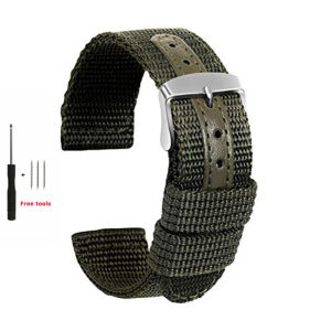Zhangeer Ordinary/Quick Release Bar 18mm 20mm 22mm 24mm Elastic Nylon+leather Watch Band Replacement Fabric Bracelet Wrist Band Accessories Universal Flat Interface Sport Watch Strap Low Price With Tools