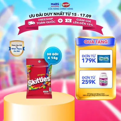 Combo 30 gói kẹo Skittles vị truyền thống 15g x 30 (1 hộp x 30 gói)