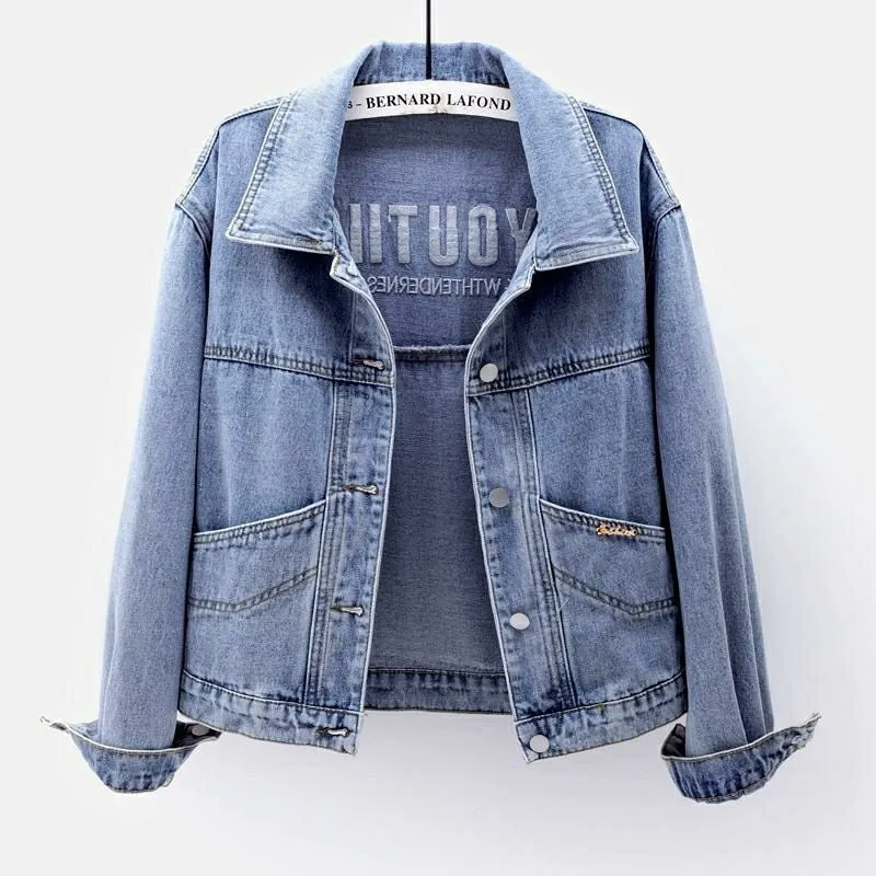 Ladies Denim Jacket 2022 Fall winter New Style Denim Jacket Korean Fashion Loose Wild Embroidery Cropped Top Lazada Singapore