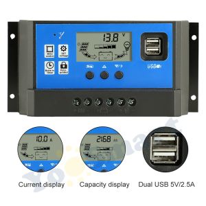 Solar Controller 12V/24V 60A 50A 30A 10A Solar Regulator PWM Battery Charger LCD Display Dual USB 5V Output