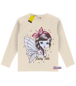 Baju anak perempuan lengan panjang karakter kartun animasi lucu kupu kupu FAIRY TALE warna cream