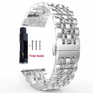 20mm 22mm Quick Release Colorful Solid Full Stainless Steel Watchband Double Press Butterfly Buckle Men Women Flat Head Universal Strap Sut Galaxy Watch 42 46mm Active2 Gear S2 S3