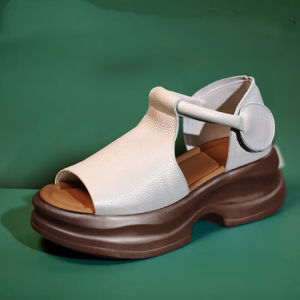 Free Shipping New Roman-Style Summer Sandals With Soft Leather A Wedge Heel Thick Soles A Soft Ethnic Design And A Retro Fish-Mouth Style