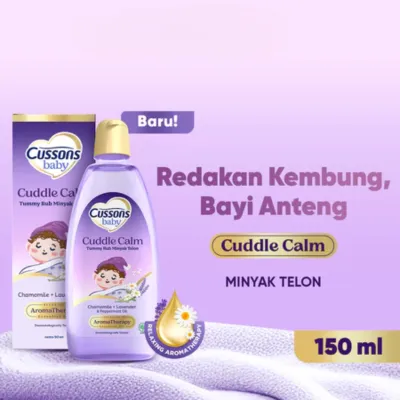 CUSSONS Baby Cuddle Calm Tummy Rub Telon Oil 60ml | 150ml – Chamomile & Lavender Oil Minyak Telon Redakan Kolik Bayi Anteng