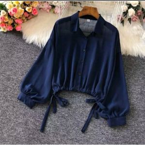 Kemeja Alya Body crop/Kemeja wanita material ceruty baby doll/Atasan full kancing tangan balon terbaru & termurah