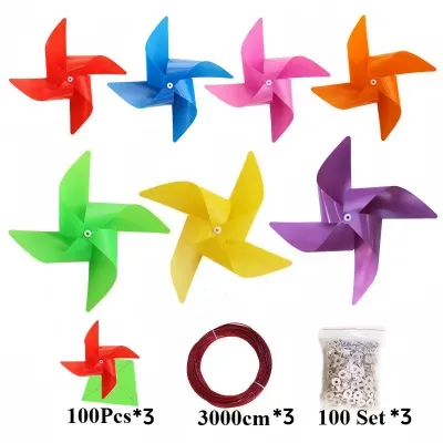 Colorful Windmill Decoration Set 100 Pieces Fiesta Party Pinwheels with 30m Wire Rope for Outdoor/Indoor Festival Decor Unisex Party Favors
