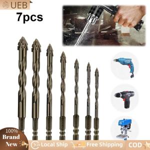 [Ueb Flagship Shop]7Pcs Four-Flute Sawtooth Eccentric Drill Bit Hexagonal Shank Four-Edged Serrated Eccentric Drill Bit for Wood Metal