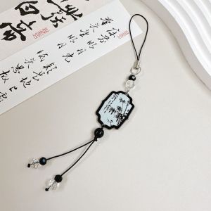 WUSUO Acrylic Chinese Style Butterfly Pendant DIY Handmade Phone Charm Calligraphy Mobile Phone Strap Mobile Phone Lanyard Anti-Lost Retro Beaded Phone Chain Mobile Phone Accessories