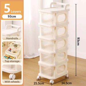 5 Tier Kitchen Shelf Storage Utility Trolley Cart Shelf Storage Rack Bedroom Bathroom Organizer Trolley Moving Rack
