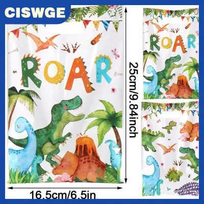 CISWGE Phim hoạt hình khủng long bên Túi Quà Tặng 10/30/60pcs xách tay xử lý nhựa ủng hộ túi cho trẻ em sinh nhật bé tắm trang trí nội thất