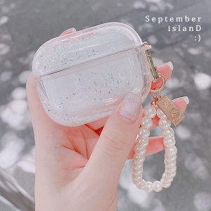 Ins Airpods 1/2 Case 3D liquid quicksand glitter pearl bracelet Bluetooth Headset hard case For Airpods case 1/2 Protective Cover with Hook，Airpods Pro Protective Cover with Hard