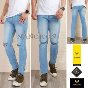 Celana Jeans Pria Celana Jeans Hitam Panjang Sobek Lutut Celana Denim Ripped Skinny Slimfit Street Soft Jeans Premium