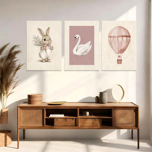 (Đồng Với Khung) Mềm Pastel Canvas Poster Màu Nước Thỏ Swan Hoàng Bóng Không Khí Nóng Tác Phẩm Nghệ Thuật Cho Trẻ Em Phòng Trẻ Em Nhà Trẻ Tường Trang Trí Nhà