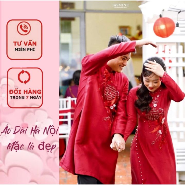 [Giá xưởng} Áo dài cưới, áo dài cô dâu chú rể, áo dài cặp màu đỏ đính ...