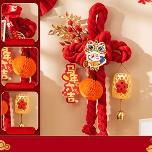 SJJL Year of the Horse Year Pendant Red Lucky Plush Entrance Door Decor 2026 Flower Plush Pendant for Living Room