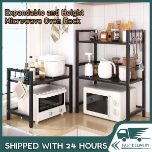 【SG 12h ship】Microwave Rack Adjustable Oven Rack Shelf Kitchen Countertop Organiser Rack Oven Stand Toaster Rack