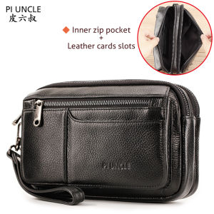 PIUNCLE Brand Most Popular Genuine Leather Mens Clutch Bags Hand Caught Bag Fashion Women Shopping Large Wallet Cards Cell Phone Pouch Long Money Purse Male Large Capacity Office Bag For Documents Multifunctional Male Wrist Bags Soft Natural Cowhide