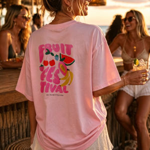 [Local Stock] HBESTY  Funny Fruit Festival Print Oversized Crew Neck Short Sleeve T Shirt for Women Casual Summer Shirts for Women Vintage Clothes