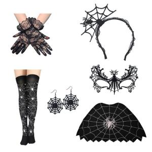 Halloween Spiders Costume Accessory Spiders Web Poncho Web Earring Headband Gloves Stocking Cosplay Halloween Costume