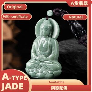 TIMESWIND Green Natural Jade Three-D Amitabha Buddha Blessing for Men Pendant