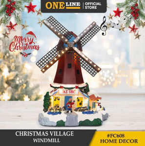 ONELINE #FC608 LED Christmas village snow windmill  Music animated decoration