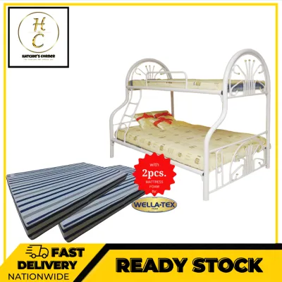 CLASSIC BUNK BED WITH 2 MATTRESS Powder Coating Circular Metal - METAL BEDFRAME- HATCHIES CORNER