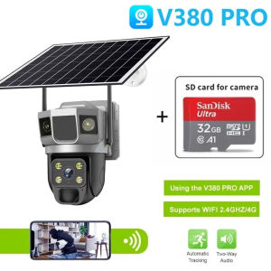 Solar CCTV กล้องวงจรปิด V380 Pro 4G SIM Card/WIFI 16MP กันน้ํา เสียงสองทาง Infrared night vision การตรวจจับการเคลื่อนไหว กล้องวงจรปิดระยะไกล 360°PTZ Control CCTV Camera with Alarm กล้องวงจรปิดโซล่าเซลล์