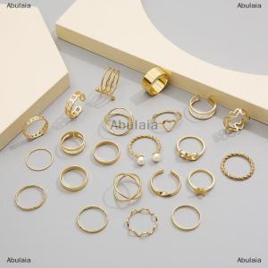 [COD] Abulaia 22pcs Set Vintage Hollow Heart Butterfly Rings Set For Women Metal Color Geometric Spiral Shape Ring rendy Jewelry