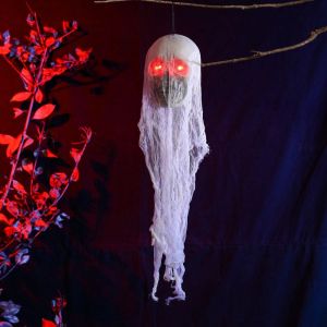 IPIE2 Witch Glowing Halloween Hanging Ghost Skull With Hood Halloween Hanging Pendant Creative Haunted Hanging Hanging Ghost Toys Secret Room Party