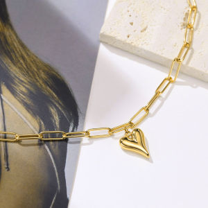 Vnox Fashion Gold Chic Heart Pendant Necklace Kwintas For Women  Paper Clip Chain Collar Jewelry