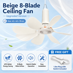 DIODIY ceiling fan with 8 blades white modern design 10 years warranty With 2 gifts remote control strong wind