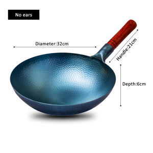 Fypo 32/34cm pure iron wok Fish scale pattern Iron wok Chinese traditional gas cooker Woks with wooden handle handmade high quality Non-stick pot Stir-Fry Pans