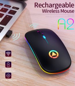 KMB1 ✅READY STOCK✅ RECHARGEABLE WIRELESS MOUSE Silent Bluetooth Mouse Gaming Mouse Colourful LED 2.4GHZ Adjustable Mouse for Office Home PC Desktop Laptop / For Bluetooth Version support Android Phone Smart Phone Smartphone