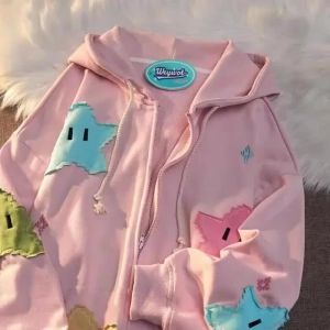 Oversized Coat MenS Personality Print WomenS Hoodie Fashion Punk Couple Zip Up Hoodie Tops Kawaii Clothes For Men