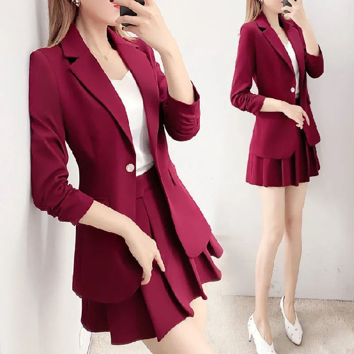 Women's Piece Double Breasted Suit Set Business Fashion Blazer Pleated  Skirt Turn Down Collar Long Suits Jackets OL Work Blazer Dress Lazada 