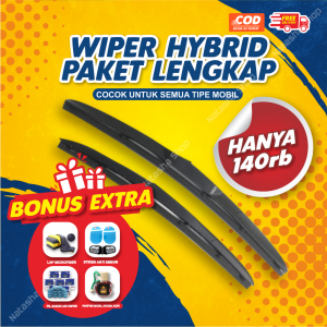 Wiper Hybrid Paket Lengkap - Bonus Pil Wiper Stiker Spion Anti Embun Parfum Bali dan Lap Microfiber