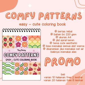 Comfy Patterns Easy - Cute Coloring Book Buku Mewarnai Anak Remaja Dewasa Murah Kertas Sangat Tebal Ukuran A4
