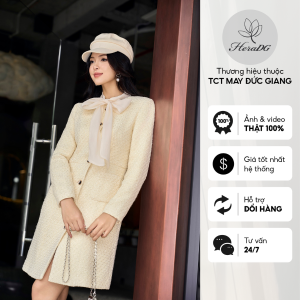[Voucher 15% MOV 199K cap 100K Đầm dạ tweed HeraDG thiết kế dáng suông cổ phối voan khuy cài sang trọng thanh lịch WDCBC2021