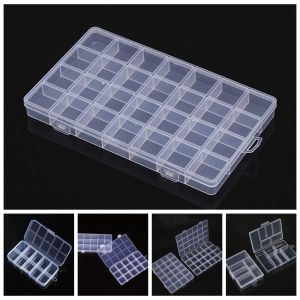 HIV00 Container Case Square Transparent Plastic Storage Box Multiple Grid Boxes 6/10/15/24/28 Grids Fishing Box Perspective Jewelry/Beads/Earring Storage
