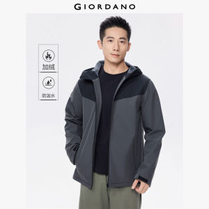 Giordano Beau Monde Men Fleece lined spliced hooded softshell jacket Free Shipping 13075650