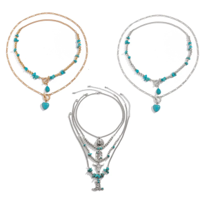 Fashionable Turquoise and Alloy Necklace Set Fashionable Neckchain Adjustable Length Choker for Modern Style Lovers