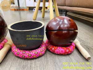 Bộ chuông mõ tụng kinh bằng đồng đỏ đúc 2 cỡ: ĐK 20cm nặng 5.2kg và ĐK 17cm nặng 3.5kg