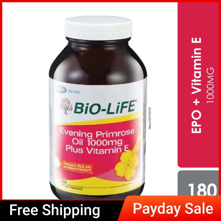 Biolife Bio Life Evening Primrose Oil EPO 1000mg Plus Vitamin E 180s