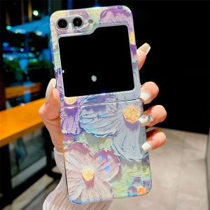 Kisscase Cho Samsung Z Flip5 Flip4 Flip3 5G Trường Hợp sơn dầu Tranh Graffiti Hoa Hướng Dương Vỏ điện thoại Cho Zflip5 Màn Hình Gập Siêu Mỏng Cứng Blu-Ray PC Shell Cho Galaxy Z Lật 5 5G Z Lật 3